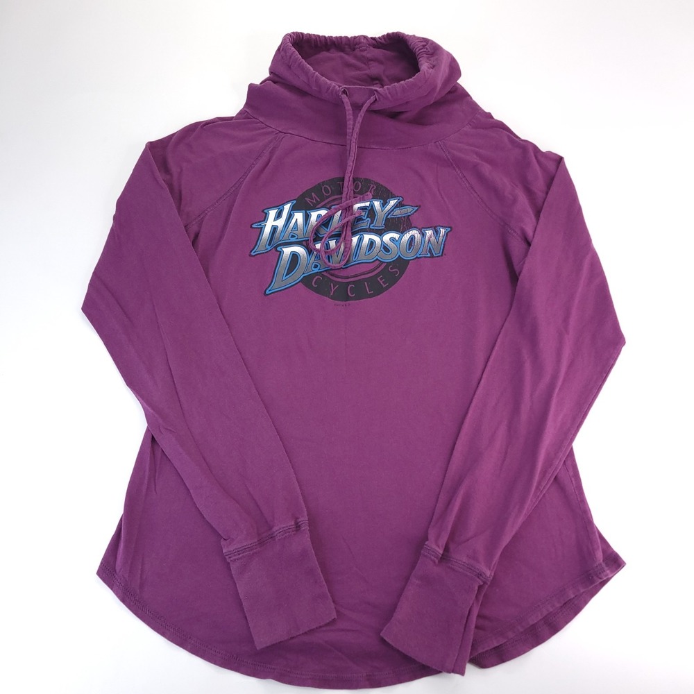 Harley Davidson‎ Sweater Womens Medium Purple Cowl Neck Front Back Graphic KY